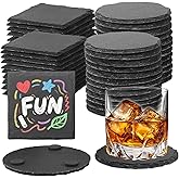 48pcs Slate Coasters, Black 4 Inch Bulk Blank Rock Coasters Blank Laser Engraving, Hand Painted DIY, Scratch Resistant Bottom (24*Square+24*Round)