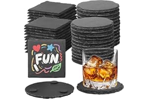 DASSNANE 48pcs Slate Coasters, Black 4 Inch Bulk Blank Rock Coasters Blank Laser Engraving, Hand Painted DIY, Scratch Resistant Bottom (24*Square+24*Round)