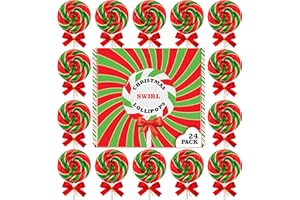 RBBZ PARTY Christmas Lollipops with Red Bow - 24 Pack Individually Wrapped Christmas Candy Bulk – Stocking Stuffers for Kids – Xmas Party Favors, Classroom, Holiday Goodie Bag Fillers, Seasonal Treats, and Birthday Parties