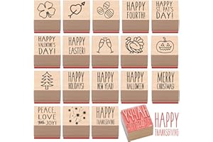 MotiMind 18 Pcs All Holiday Wood Stamps Set Wooden Rubber Holiday Stamps for Card Making Decoration and Scrapbooking Supplies