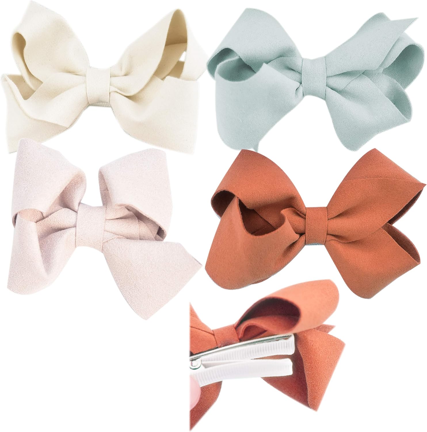 California Tot Premium Faux Leather Bow Hair Clips for Toddler, Girls, Mixed Set of 4 or 6…