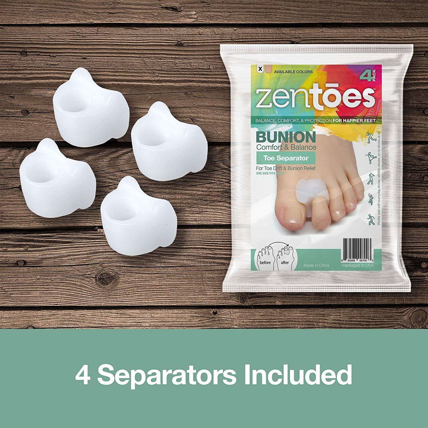 ZenToes Gel Toe Separators for Overlapping Toes, Bunions, Big Toe Alignment, Corrector and Spacer - 4 Pack (White): Health & Personal Care