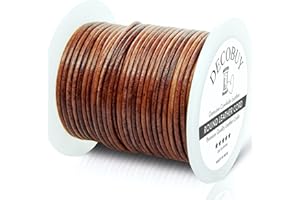 DECOBUY Round Leather Cord 3 mm String, 11 Yards Rope for Jewelry Making, Bracelets, Necklaces, Kumihimo Braiding, Wraps, Crafts, Hobby, and DIY Projects - Distressed Red Brown