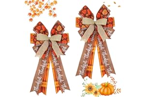 Montekin Large Fall Wreath Bows 24x13 Inch, 2 Pack Maple Burlap Wired Thanksgiving Bows for Wreath, Decorative Harvest Ornaments for Front Door Autumn Indoor Outdoor Party Decorations (Buffalo Plaid)