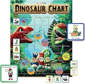 Dinosaur Chore Chart for Kids - Magnetic Reward Chart to Spark New Routines & Responsibility at Home - Behavior Chart to Raise Star Children Boys & Girls - Task & Reward Magnets