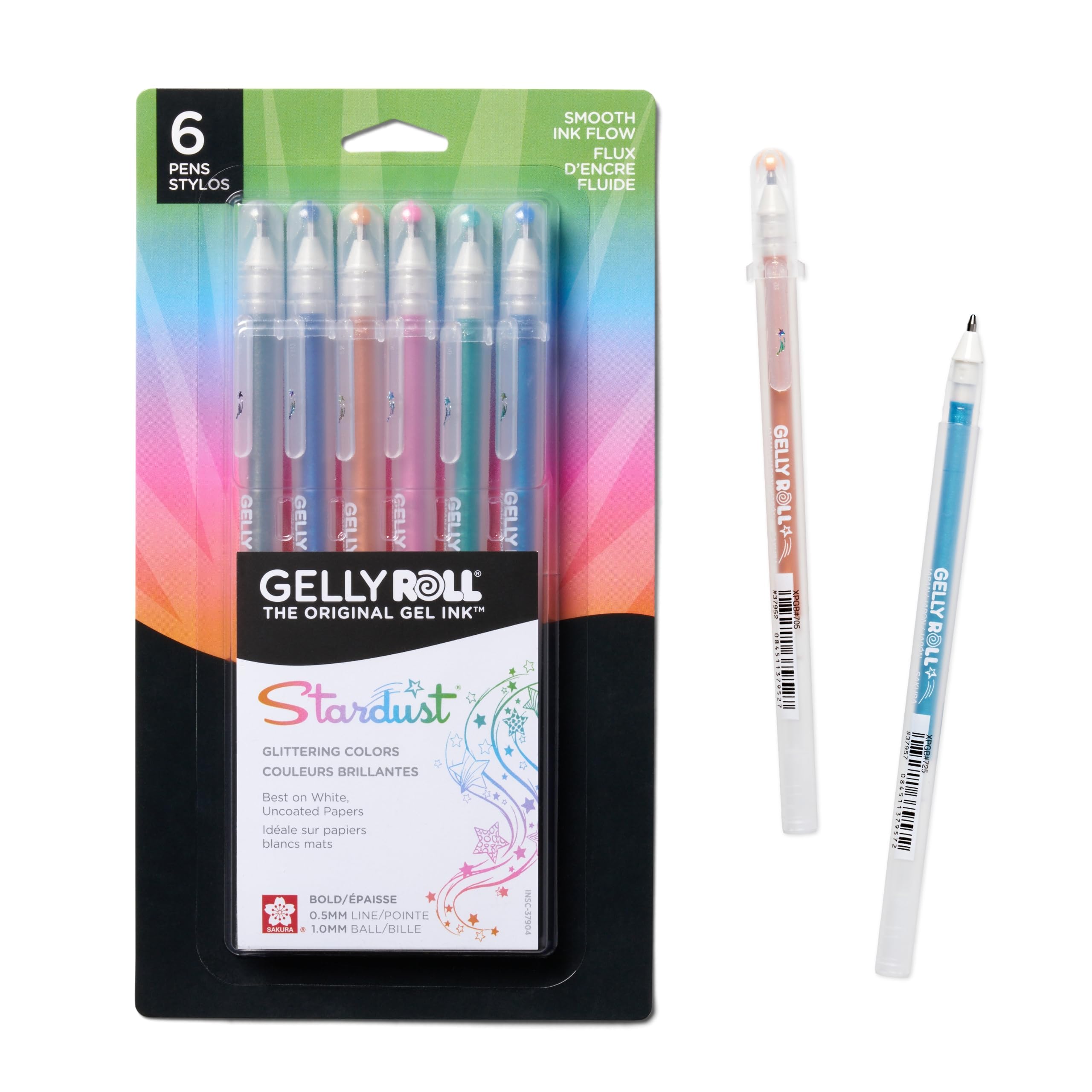 SAKURA Gelly Roll Stardust Meteor Bold Point Pens, Pack of 6, Silver/Marine/Copper/Pink/Green/Blue