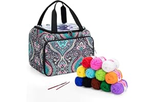 LoDrid Knitting Starter Kit with 12(50g) Basic Colors Yarn & 2 Crochet Hooks, Portable Knitting Tote Bag with Yarn Set Tools for Beginners, 9 E-Books, Yarn Project Organizer, for Adults, Totem