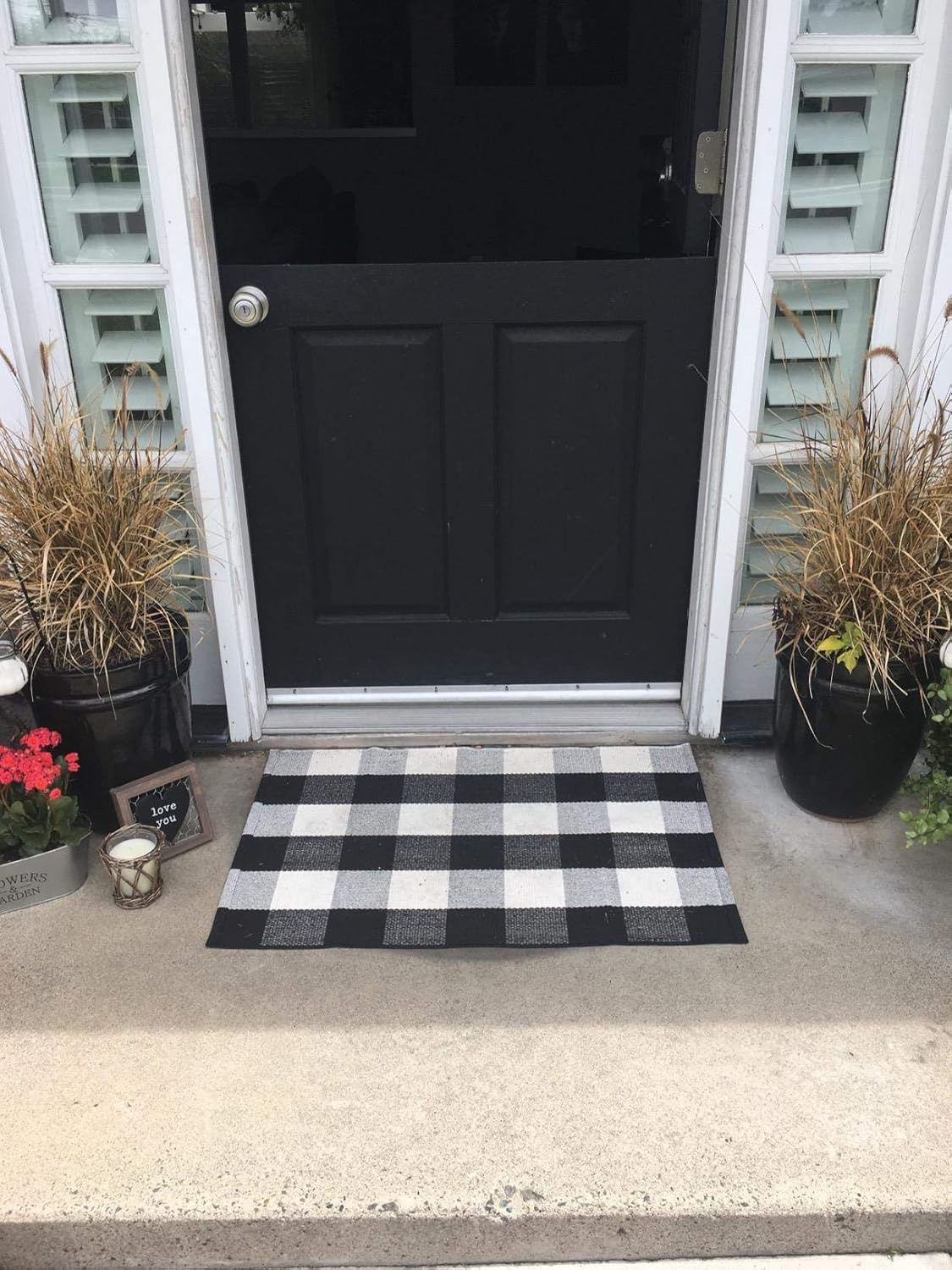 SEEKSEE 100% Cotton Plaid Rugs Black/White Checkered Plaid Rug Hand-Woven Buffalo Checkered Doormat Washable Porch Kitchen Area Rugs (23.5"×35.4"): Kitchen & Dining
