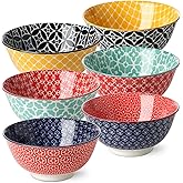 DOWAN Soup Bowls Set of 6, Cereal Bowls for Kitchen, 23 OZ Large Ceramic Bowl, Colorful Vibrant Patterned Porcelain Bowls for Kitchen Decor and Housewarming Gift, Dishwasher and Microwave Safe