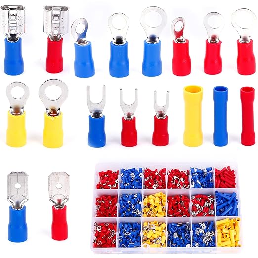1200 Tlg Kabelschuhe Set, Elektrische Steckverbinder Flachstecker Quetschverbinder Stoßverbinder mit Sortimentskasten