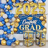 KatchOn, Blue and Gold Graduation Decorations Class of 2025 - Huge, Pack of 76 | Congrats Grad Banner and Grad Balloon Boxes | 2025 Graduation Balloons for 2025 Grad Party Decorations