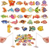 FANTESI 33 pcs Magnetic Fishing Game Wooden Ocean Animals Educational Toys view 1