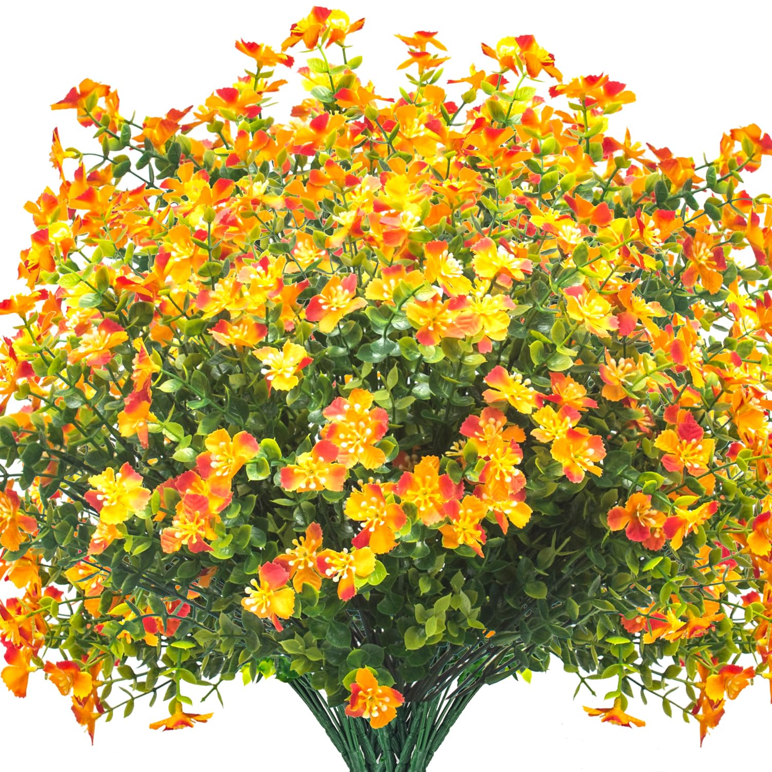 Photo 1 of 12 Bundles Artificial Fall Flowers for Outdoors, Artificial Plants UV Resistant Fall Fake Mums Plants for Outside Halloween Christmas Porch Decoration ecorations (Orange)