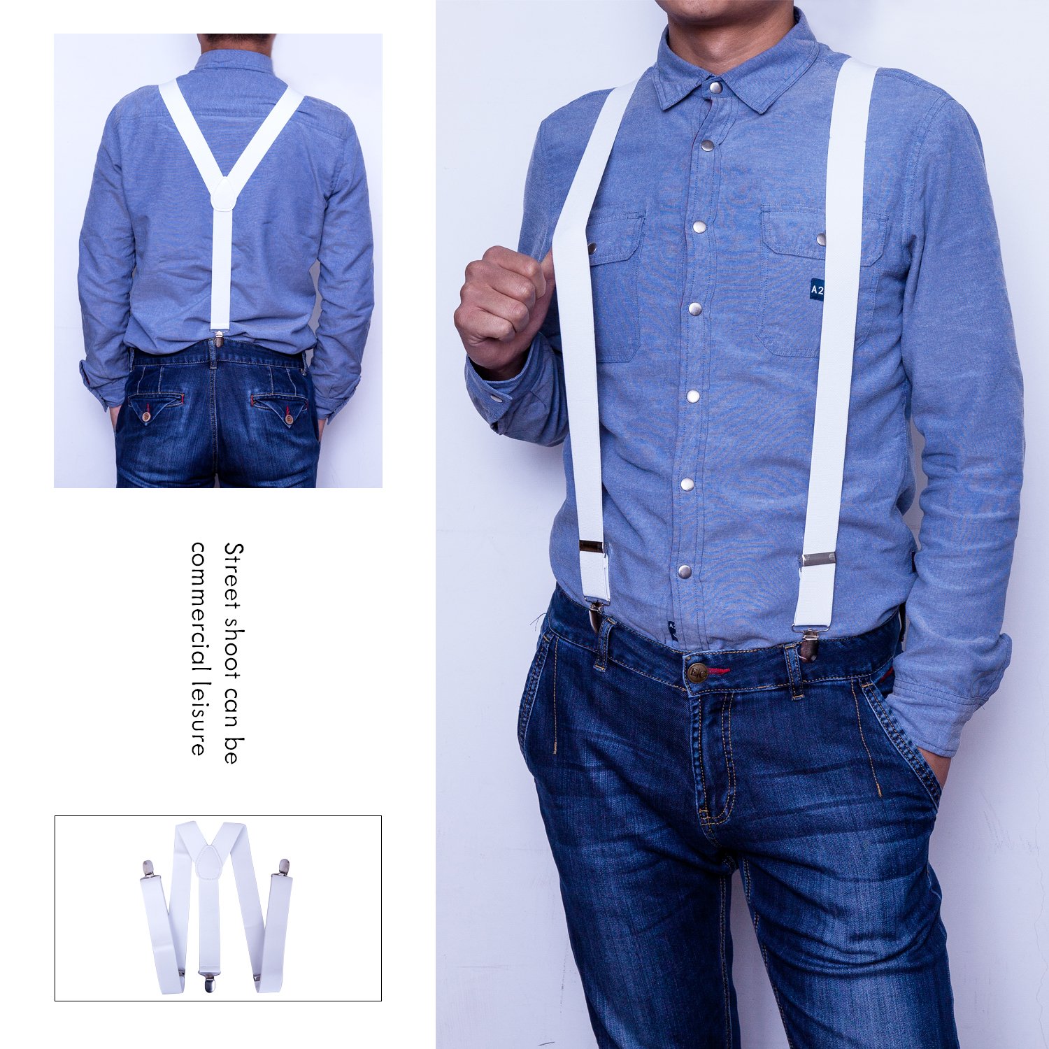 Men Suspenders adjustable strap Y 1.4\'\' Wide for Mens Height 5\' ~6\