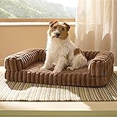 Bedsure ComfyFleece&reg; Memory Foam Orthopedic Dog Bed Medium Size Dog 30" | Egg-Crate Foam Dog Couch with Sides, Removable Washable Fluffy Corduroy Cover, Cozy Waterproof Bolster, Non-Slip Bottom Brown