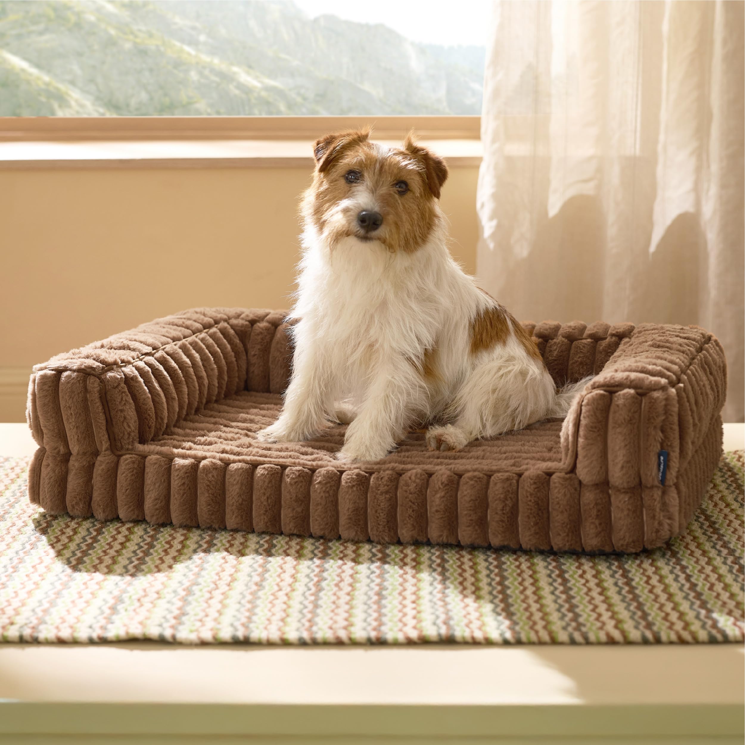Photo 1 of Bedsure Orthopedic Dog Bed for Medium Dogs, Waterproof Memory Foam Medium Pet Beds with Sides, Non-Slip Bottom and Egg-Crate Foam Dog Couch Sofa with Washable Removable Corduroy Cover, Brown