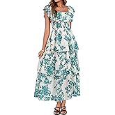 Simplee Womens Floral Wedding Guest Dress Spring Summer 2026 Chiffon Boho Off Shoulder Smocked Tiered Flowy Maxi Dresses
