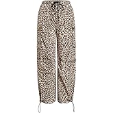 Floerns Women's Leopard Straight Leg Cargo Pants Cheetah Drawstring Ruched Trousers