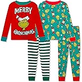 Dr. Seuss The Grinch Christmas Pajamas 4 Piece Set - Holiday Sleepwear Long Sleeve & Pants, Matching Kids Boys Girls PJ Set