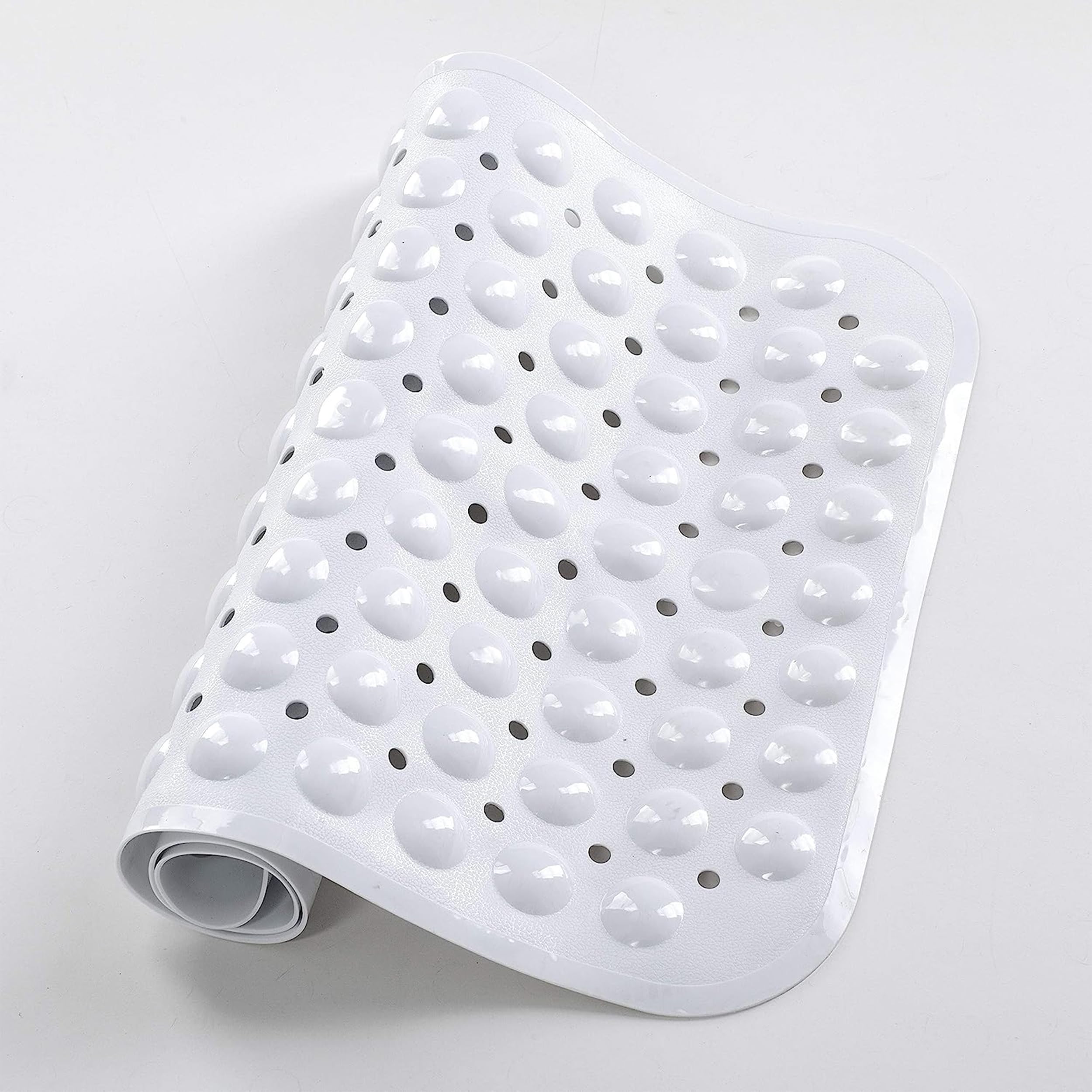 Yorkshire Bedding Shower Mat Non Slip - 70x38cm Long Bath Mat with 200 Strong Suction Cups Grip and Drain Holes - PVC Rubber Bathroom Mats Machine Washable (White)