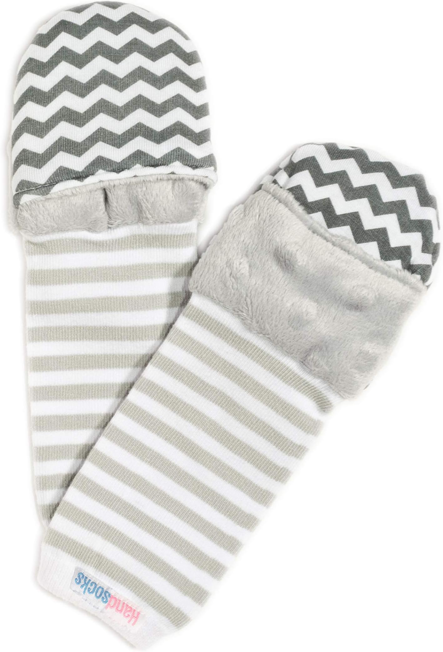 Handsocks Plushy Stay On Strap-Free No-Scratch & Warmth Mittens (Large (Toddler), Elodie (Grey Chevron))