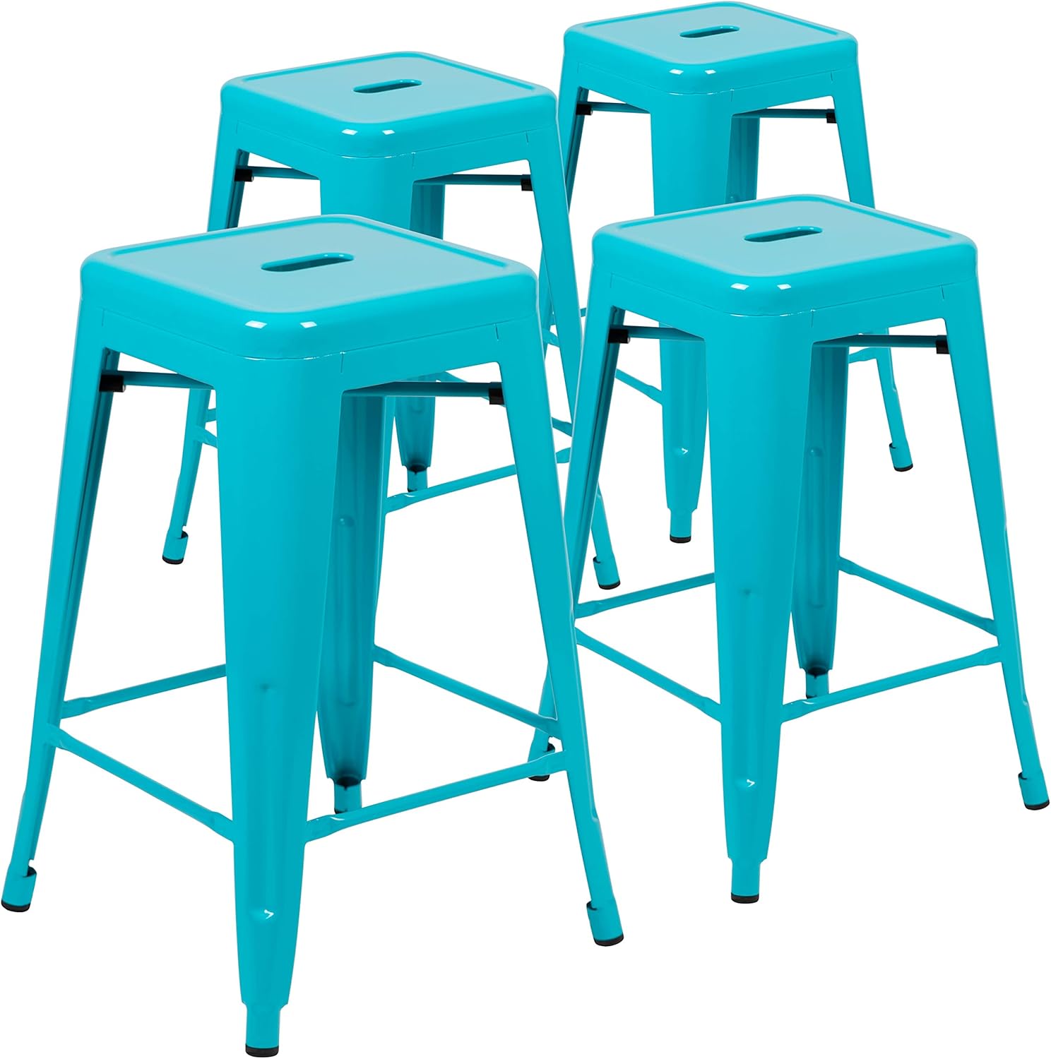 Flash Furniture 24" High Metal Counter-Height, Indoor Bar Stool in Teal - Stackable Set of 4: Furniture & Decor