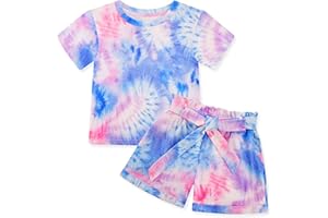 Nutyomi Girls Clothes Two Piece Tie Dye Summer Vacation Outfits Clothing Shirt and Shorts Matching Sets for Girls 4-13 Years