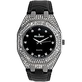 Peugeot Womens Boyfriend Wrist Watch with Crystal Bezel and Matching Leather Color Band Strap