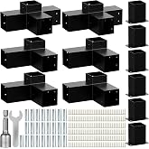 Pergola Kit for 4"x4" Lumber Heavy Duty Steel Brackets 2mm Thick | Actual 3.6"x3.6", 3-Way &amp; 4-Way Corner Brackets + 6 Post Bases, DIY Gazebo Hardware, for Patio Backyard Garden