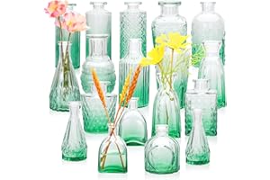 Brajttt Glass Bud Vase Set of 18,Small Glass Vintage Vases for Flowers,Green Bud Vases in Bulk for Rustic Wedding Decor,Table Centerpieces,Decor Centerpiece for Bathroom