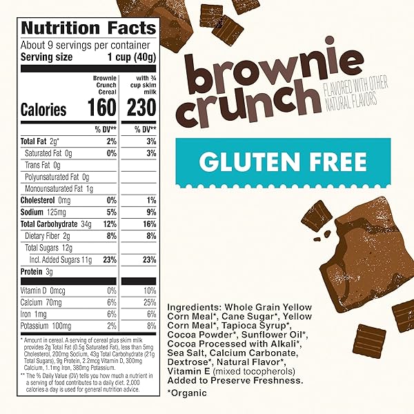 CASCADIAN FARM ORGANIC BROWNIE CRUNCH CEREAL, GLUTEN FREE, WHOLE GRAIN AND MADE WITH REAL COCOA, 12.4 OZ