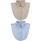 Bencailor 2 Pcs Rhinestone Fake Collar Dickey for Women False Half Shirt Blouse Detachable Collar