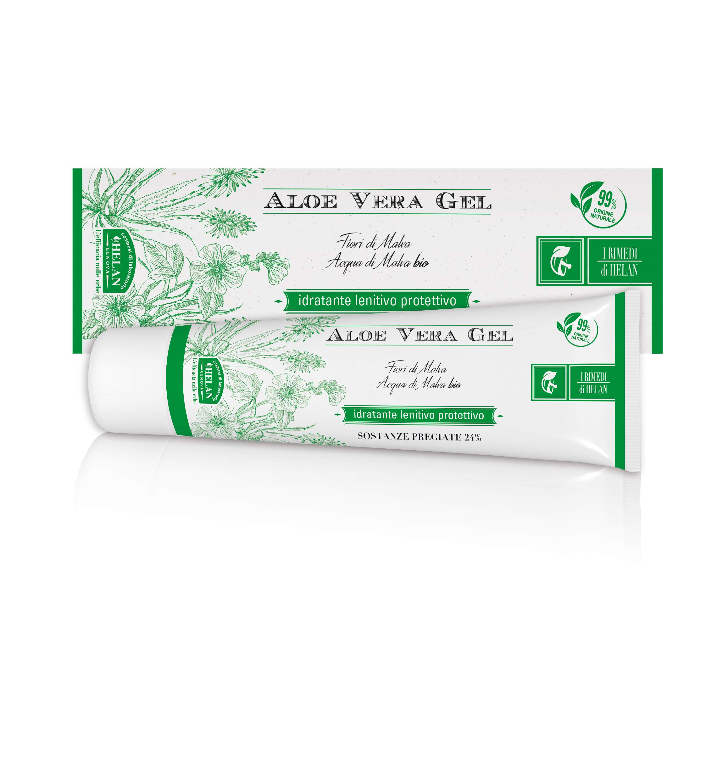 Helan I Rimedi - Aloe Vera Gel for Face and Body, 99% Natural Origin, Vegan - Moisturising, Soothing, Protective and Cooling Action for Dry, Cracked Skin and Sunburn Relief - Made in Italy, 100 ml