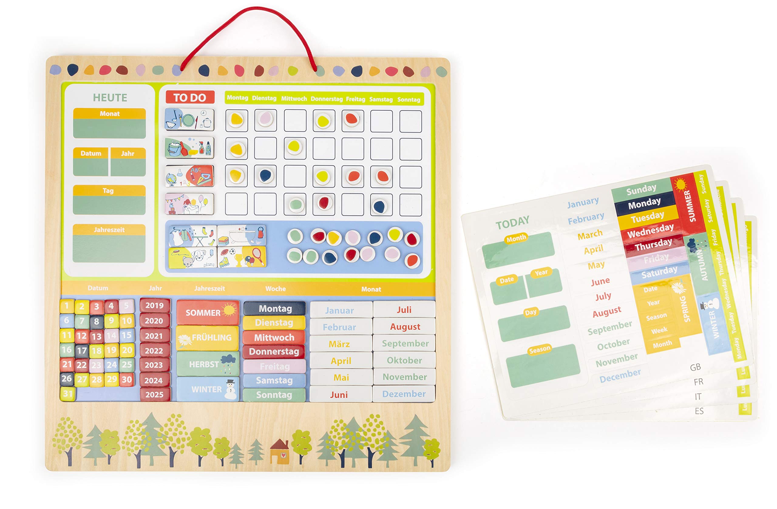 Small Foot 11460 Magnetic Weekly Planner Educate made of FSC® 100%-certified wood, a daily planner for kids' learning