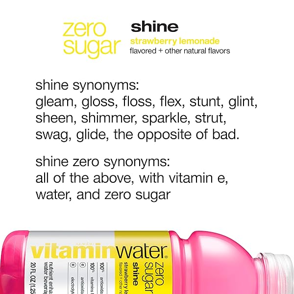 VITAMINWATER ZERO SHINE, ELECTROLYTE ENHANCED WATER W/VITAMINS, STRAWBERRY LEMONADE DRINK, 20 FL OZ