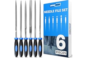 E•Werk - 6-pc Needle File Set for Wood, Metal, Plastic & Jewelry - Small Round, Half-Round, Square, Triangle, Flat & Flat Poi