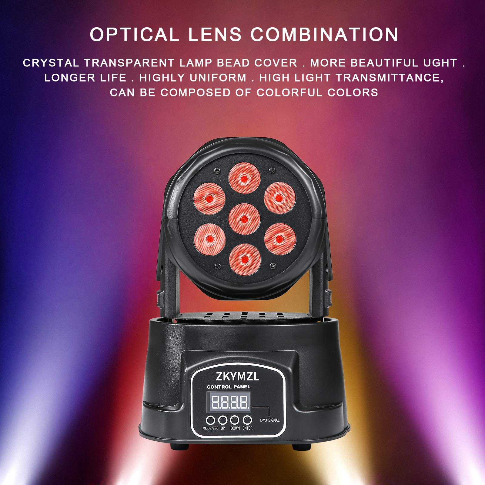 ZKYMZL Moving Head Light 7x12W LED RGBW (4-in-1) Color Light Effect 9/14 CH from DMX Control for DJ Show Bar Party Wedding Disco KTV