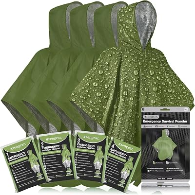 aZengear Emergency Survival Poncho 4pc Thermal Mylar Foil Hooded Green