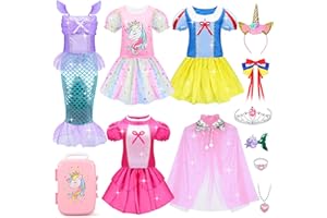 JEMSHE 16 Pcs Princess Dress Up Clothes for Little Girl Role Play Costume Gift Set, Princess Mermaid Pretent Play Outfit Toys for Toddler Girls, Cosplay Birthday Party Gifts for Girls Age 3 4 5 6 7+ Year Old