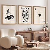 Heiple Framed Set of 3 Poker Wall Art Lucky You Poster, Trendy Retro Print Wall Decor for Queen of Hearts Wall Art Rustic Vintage Farmhouse Home Wall Decor（Brown 12
