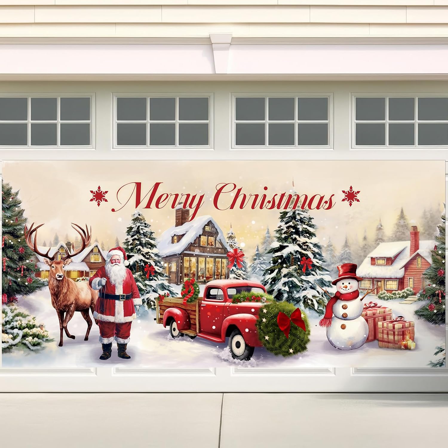 Garage Door Decorations - Christmas Banner Garage Door Decorations Christmas Backdrop Decoration Winter Large Door Cover Decoration Indoor Outdoor for Christmas Holiday Party Supplies (Vivid)