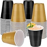 Kochorie 50 Pack Black Gold Disposable Plastic Cups 12 Ounce Drinking Party Cups Bulk Party for Wedding Birthday Graduation, Picnics Events