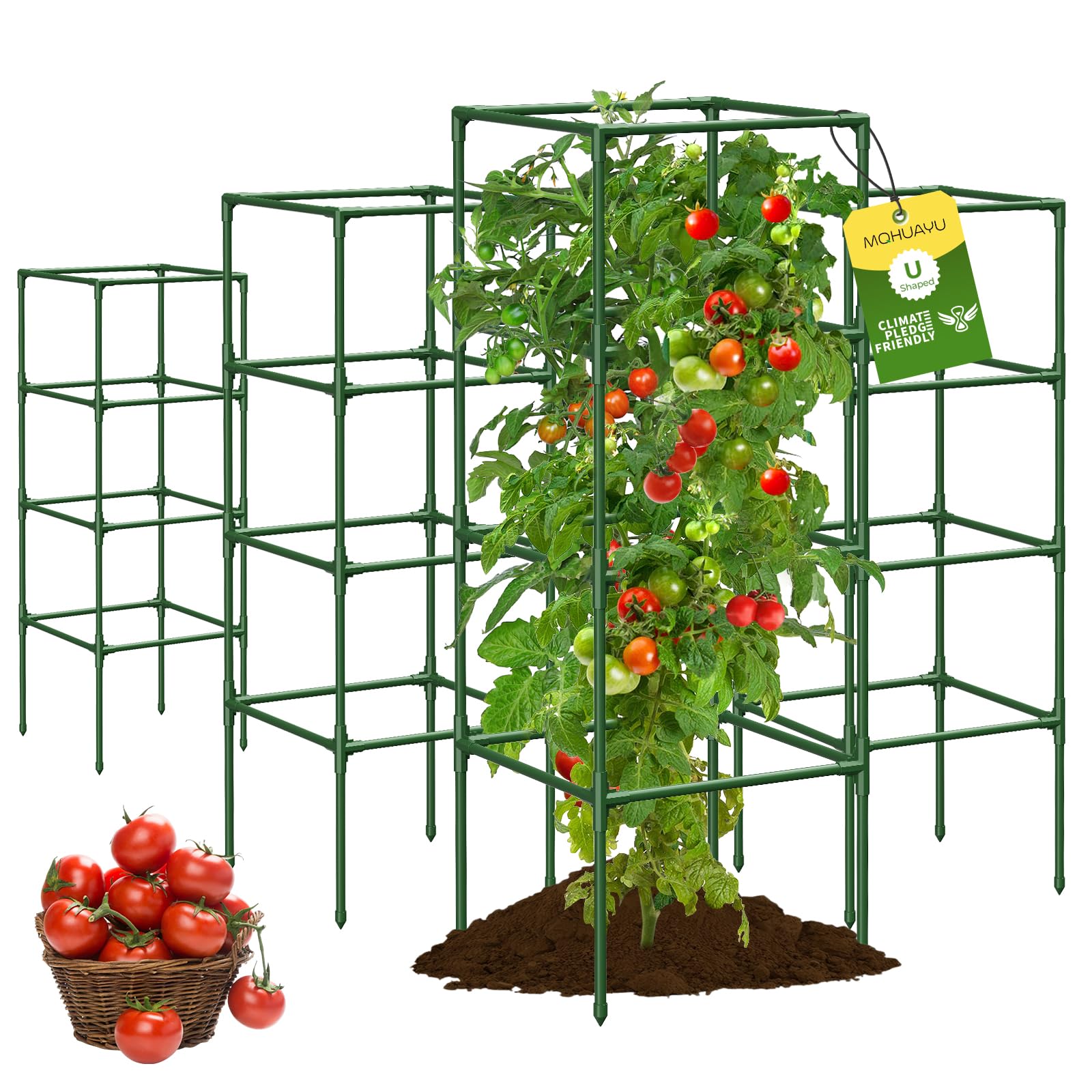 Photo 1 of **MISSING ASSEMBLY PIECES /CAN ONLY ASSEMBLE 2 CAGES WITH CURRENT PIECES** MQHUAYU 4 Pack Tomato Cage for Garden Support, 43 inch Tall Adjustable Plant Support Stakes, Tomato Trellis Extra Bold for Climbing Vegetables Plants Flowers