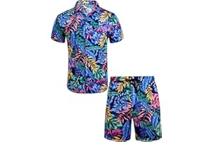 EISHOPEER Men's Flower Button Down Hawaiian Sets Casual Short Sleeve Shirt and Shorts Outfits