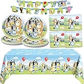 Bluey Birthday Decorations and Party Supplies for 16 Guests | Officially Licensed | Banner, Tablecloth, Plates, Napkins, Sticker