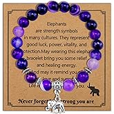 OEHEDOU Elephant Gifts For Women Elephant Bracelet Inspirational Gifts For Women Uplifting Gift Get Well Soon Gift For Woman Natural Stone Bracelet For Mom Daughter Friends Sister Wife Purple