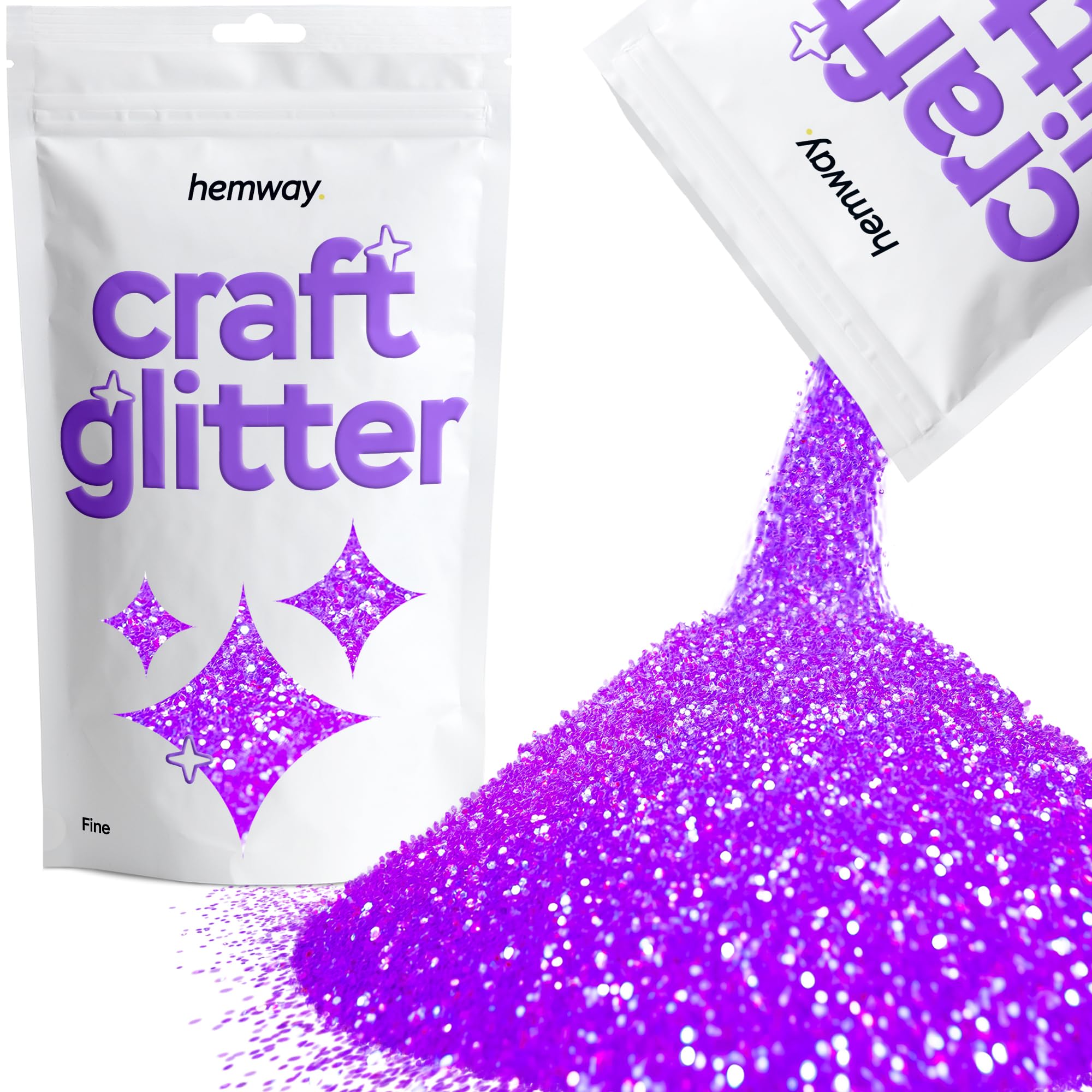 Hemway Craft Glitter Fluorescent UV Neon Purple 100g Fine Glitter for Crafts, Resin, Cosmetic, Nail, Face, Body, Festival, Tumblers, Art, Candle, Crafting