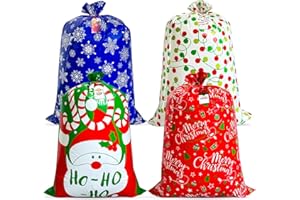 POPGIFTU Extra Large Christmas Gift Bags Bulk - 4 Pack Giant Xmas Gift Wrapping Bag for Present 54.3 x 36.2”, Big Heavy Duty Santa Sacks Jumbo Plastic Gift Bags Oversized Holiday Present Bags with Tag & Tie