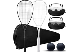 Seenelling 2 Pack Beginner Squash Racquet Set Includes 2 Racquets with Racket Bags, 2 Anti Fog Goggles with Cases, and 2 Blue Dot Squash Ball for Beginners, Training, and Recreational Play