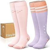 TINYLEMON Extra Thick Cotton Compression Socks for Women & Men 15-20 mmHg Knee High Graduated Support, Ideal for Nurses, Pregnancy & Travel, 2 Pairs (Pink, Purple, S/M)
